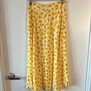 Faithfull the Brand Yellow Floral Button Front Midi Skirt XS